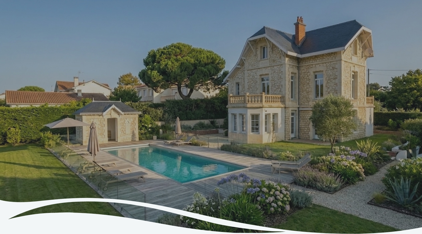 Maison avec piscine et jardin, pour préparer des diagnostics immobiliers avant vente ou location