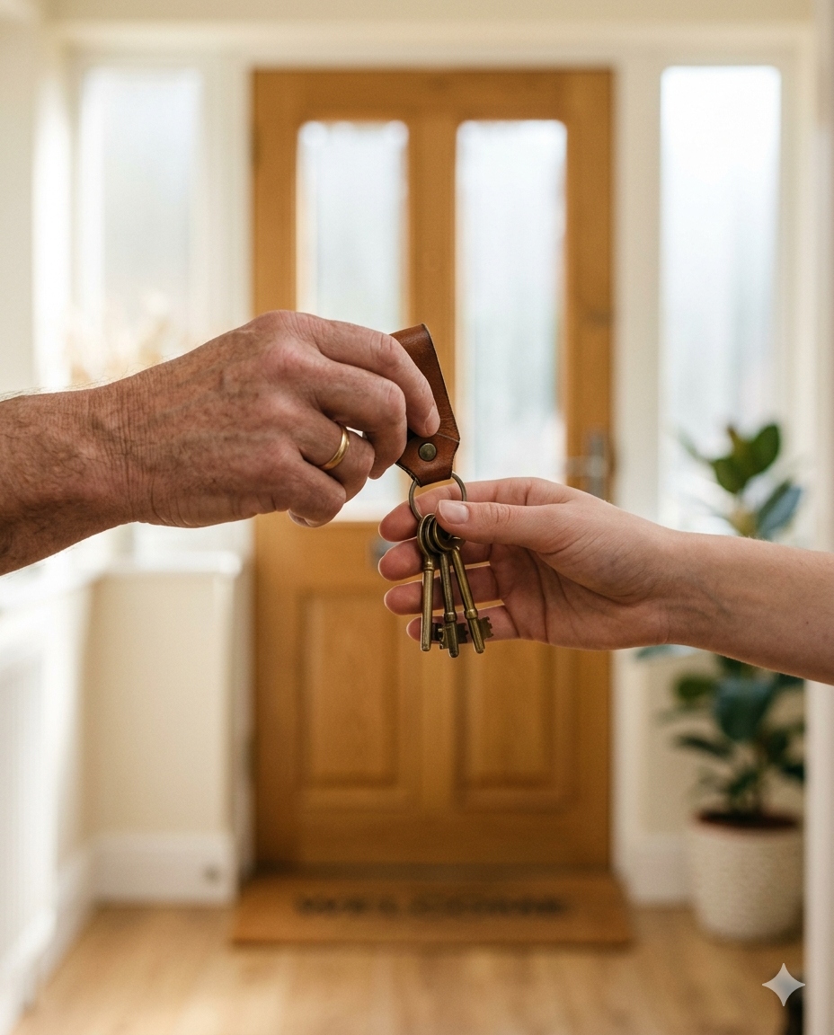 Remise de clés d’un logement : mains tenant un trousseau pour la vente ou la location